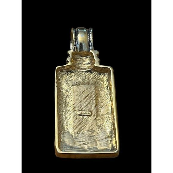 Vtg ROMAN Co Brand Gold Tone Pendant Marbled Cabochon Rectangle Statement Vtg - Picture 5 of 6